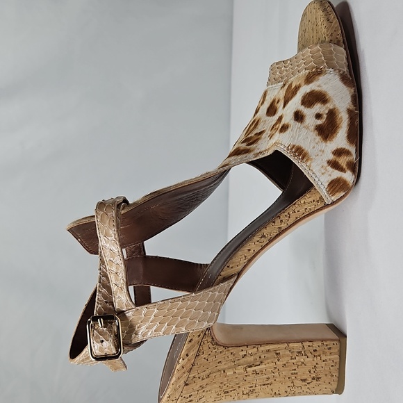 Donald J Pliner Women's Leopard Calf High Heel Sandals Sand Sz 11